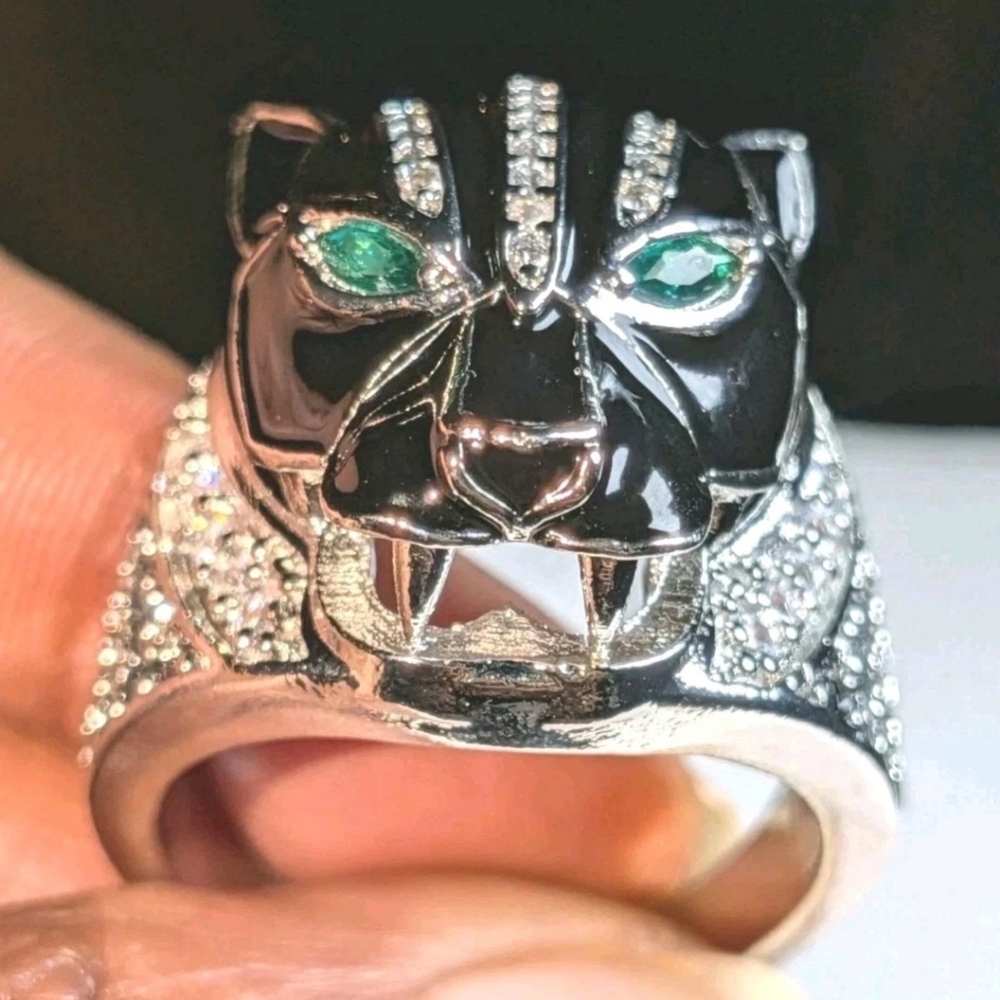 Retro 3Ct Round Cut Lab-Created Diamond Onyx Men's Black Panther Ring Sz 12 - Picture 10 of 17
